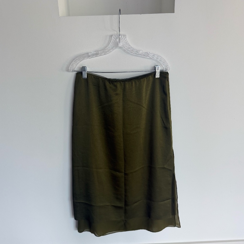 Vince Double Side-Slit Straight Skirt in Green